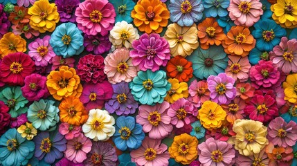 Colorful Zinnia Flower Wall, Flatlay, Background, Design