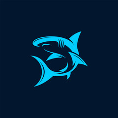 Shark logo template vector ,icon in dark blue background. Suitable for your design need, logo, illustration, animation, etc.