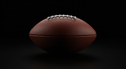 A football is placed on a dark black background.