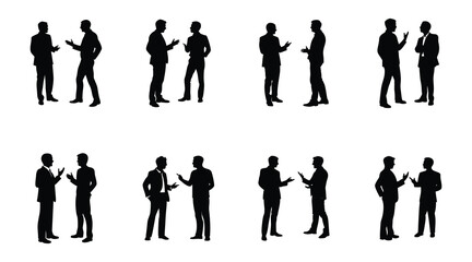 Silhouette Business People Engaged in Discussion: Vector Set