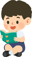Illustration of a Boy Reading a Book cartoon