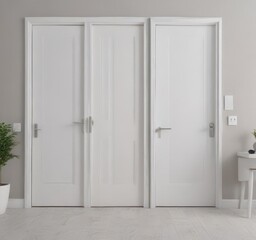 Fototapeta premium Collection of pristine white modern interior doors showcasing diverse open & closed states Perfect for interior design projects , closed, new build