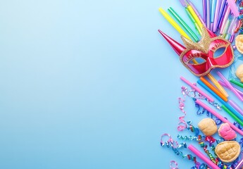 Fototapeta premium Party Supplies on Blue Background