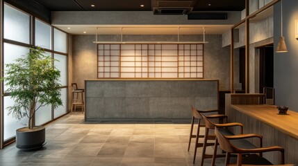 Modern Minimalist Interior of a Cozy Cafe with Natural Elements