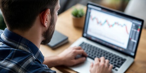 Man at laptop analyzing stock market charts – trading concept
