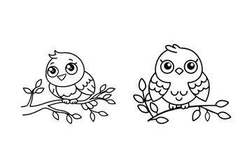 Cute Sparrow Bird on branch Coloring Page – Fun and Simple Art for Kids. 