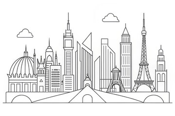 Obraz premium Hand-drawn Cityscape Sketch with Tall Urban Buildings and Skyline Background