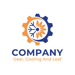 Simple and modern combination gear, leaf and cooling symbol logo vector. Perfect for construction, HVAC, mechanical, plumbing and other industries.