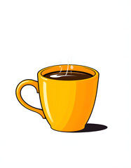 Obraz premium Bright and cheerful yellow and orange coffee or tea mug PNG featuring a transparent background., vector style. with white shades