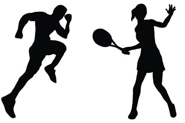 Sports Silhouettes: Running and Tennis.
