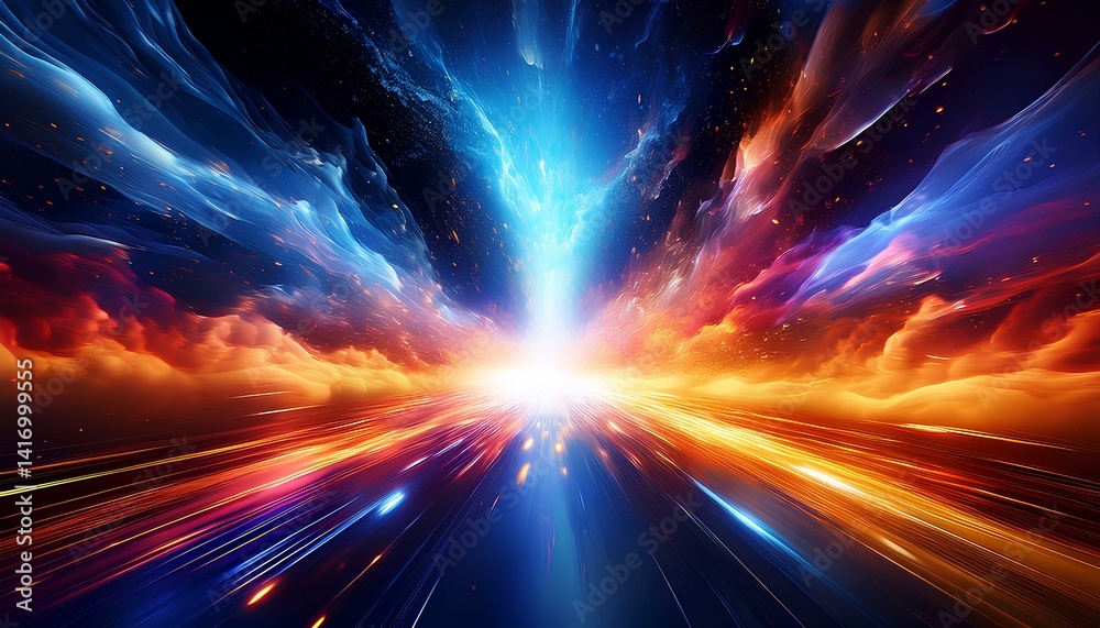 Poster visualization of fractal with explosion of color and light.