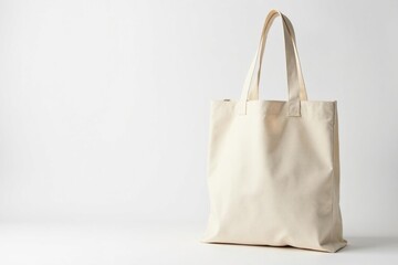 Close-up view of a single reusable canvas shopping bag against a white backdrop , isolated, reusable bag, fabric