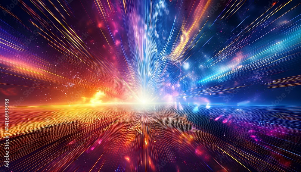 Poster fractal burst background. an explosion of color and light. lead light fractal nature