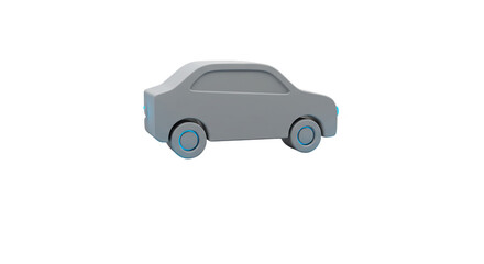 Fototapeta premium A gray toy car with blue accents on the wheels isolated on a black background in a simple rendering style
