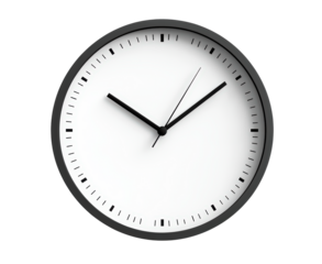 Minimalist black wall clock isolated on transparent background