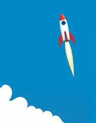 Fototapeta premium Blazing spacecraft soars dramatically into the heavens, trailing fiery exhaust as it embarks on an epic lunar voyage.. with white shades