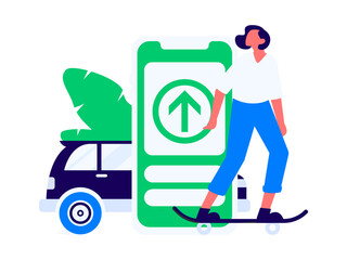 Flat vector concept operation hand drawn illustration of people taking a taxi
