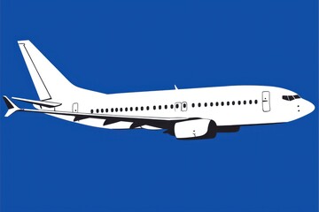 Fototapeta premium Airplane on blue background. Vector image of a passenger jet, white