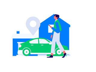 Flat vector concept operation hand drawn illustration of people taking a taxi
