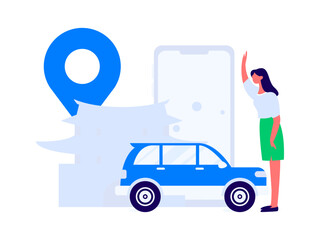 Flat vector concept operation hand drawn illustration of people taking a taxi
