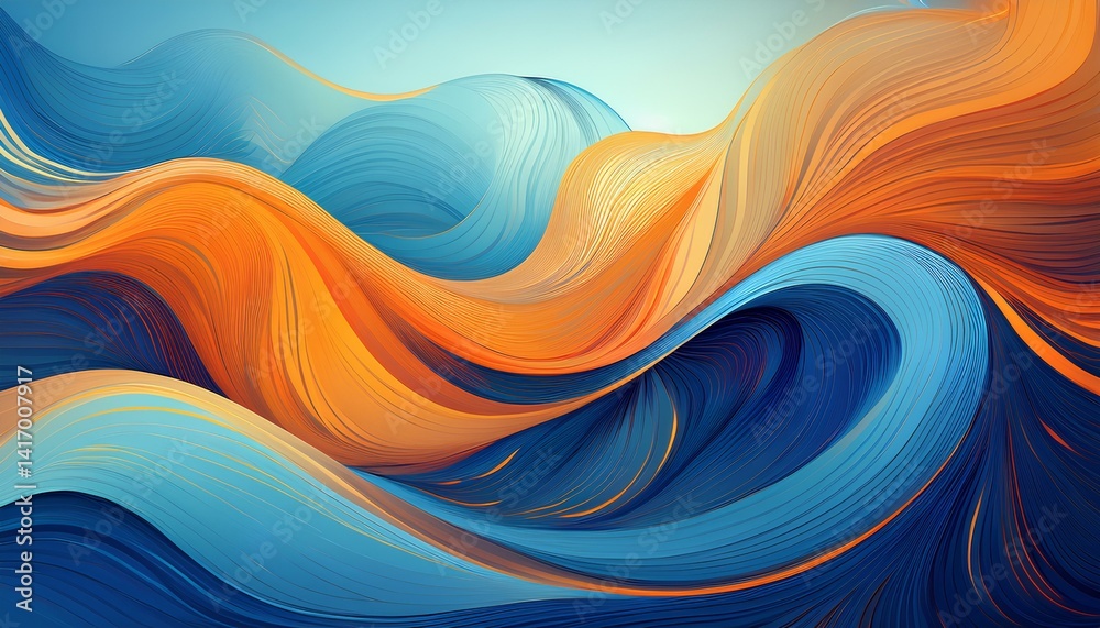 Poster abstract dynamic waves background with blue and orange color