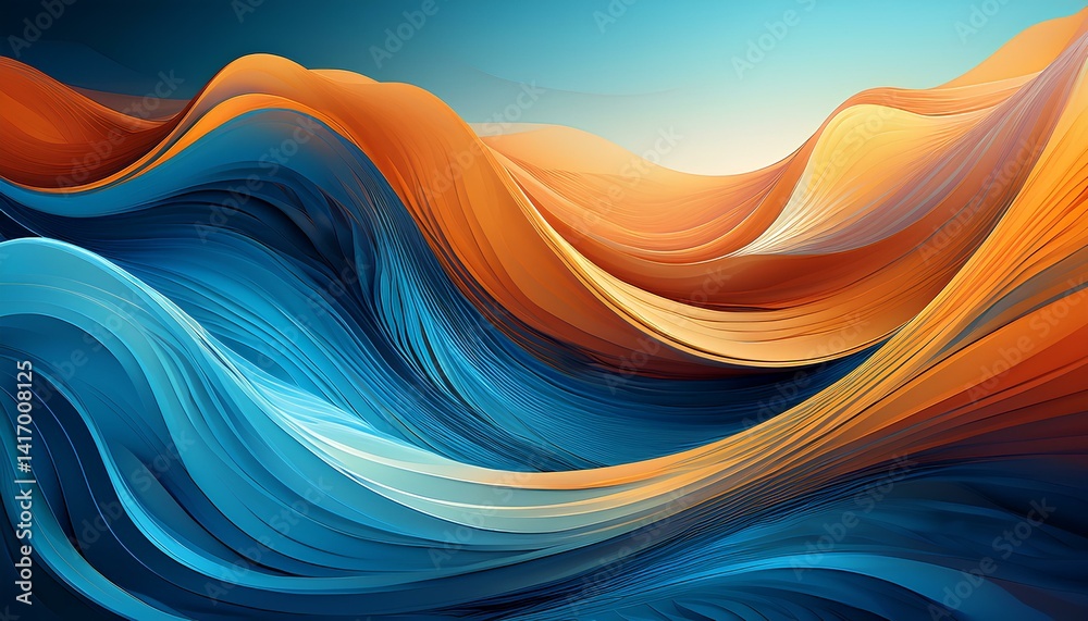 Aufkleber abstract dynamic waves background with blue and orange color
