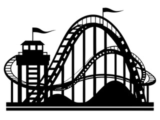 Roller Coaster Silhouette Vector Design, Amusement Ride SVG, Theme Park Clipart