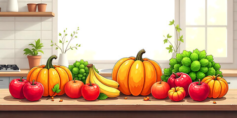Set of abstract fruit and vegetables. Organic food in doodle style. Different farm products, autumn crop, harvest: pumpkin, apple. Flat isolated hand drawn vector illustrations on white background