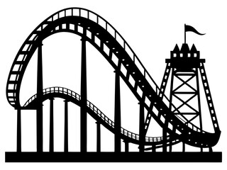 Roller Coaster Silhouette Vector Design, Amusement Ride SVG, Theme Park Clipart