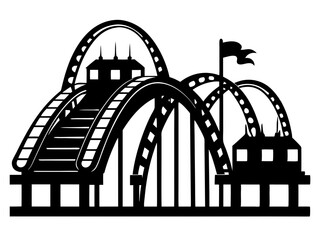 Roller Coaster Silhouette Vector Design, Amusement Ride SVG, Theme Park Clipart