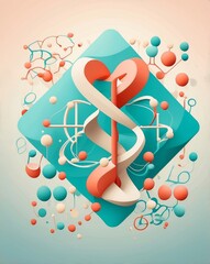 Fototapeta premium Isometric Abstract Vector of Cross, DNA Helix and Heart Symbol in Medical Theme