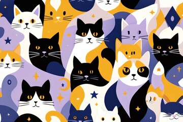 Cute cats pattern wallpaper background vector illustration seamless design