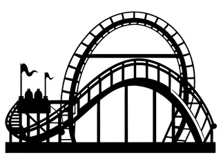 Roller Coaster Silhouette Vector Design, Amusement Ride SVG, Theme Park Clipart