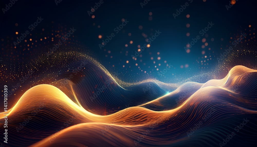 Fototapete energy abstraction of fractal realms. visualization of wave particle. virtual fractal realms. abstract background with space wave pattern with glowing particles.