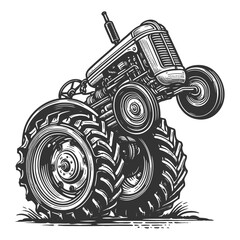 Tractor Doing a Wheelie on Farm Ground vector
