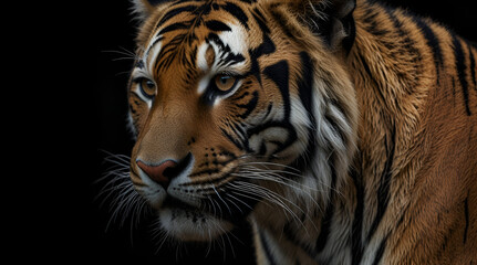 Obraz premium Portrait of a Tiger with a black background,generative.ai 