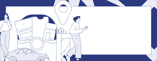 Flat vector concept operation hand drawn illustration of people taking a taxi
