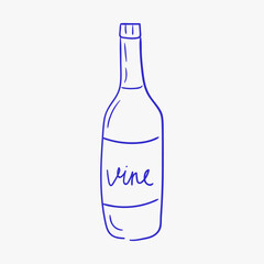 Simple outline of a wine bottle with the word vine written on the label