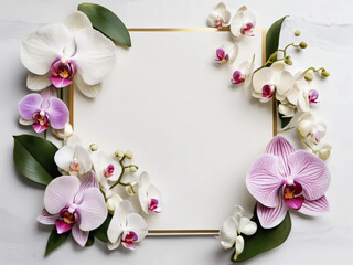 Elegant orchid wedding invitation with soft watercolor flowers.