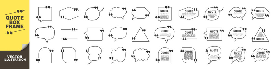 Quote box frame isolated on transparent. Texting quote boxes. Blank Quote Text Boxes with Speech Bubbles for Blog or Info Design