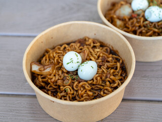 Delicious Jajangmyeon, jjajangmyeon, Korean-style Chinese noodle dish topped with thick sauce in south korea.