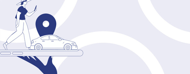 Flat vector concept operation hand drawn illustration of people taking a taxi
