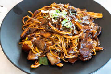 Delicious Jajangmyeon, jjajangmyeon, Korean-style Chinese noodle dish topped with thick sauce in...