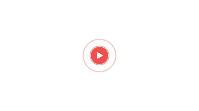 Red Circle Play Icon and Wavy Ripple Animation Simulating Live Stream Broadcast Ideal for Media, Streaming Platforms