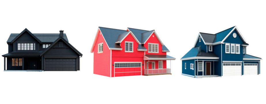 Various modern house designs showcasing diverse architectural styles isolated on transparent background