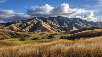 Golden Wheat Field Rolling Hills Under Clear Blue Sky - ripe serene sunset undulating
