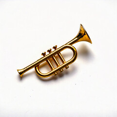 Obraz premium gold handmade forged oval badge pin trumpet isolated on white