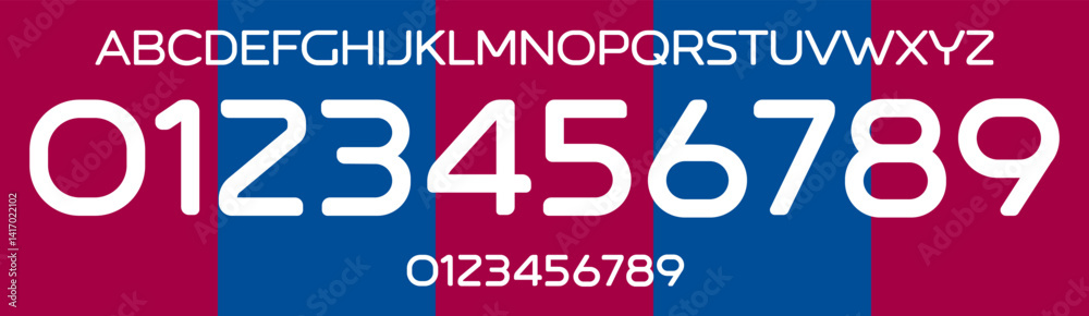 Poster sleek rounded sans serif alphabet with numeric. clean display typeface for sports typography, soccer