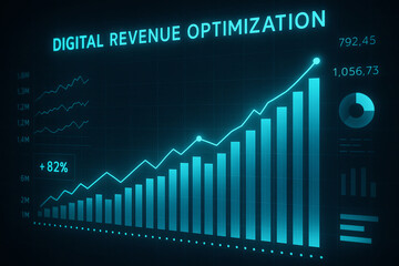 A digital revenue optimization graph illustrating significant growth in data analytics