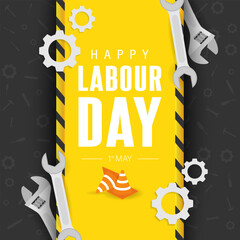 Labour day or international workers' day 1st may poster template design with  construction equipment.